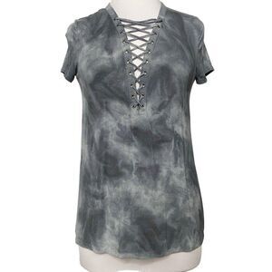 American Eagle Outfitters Soft & Sexy T Tie Dye Laced V-Neck Short Sleeve Top Sm